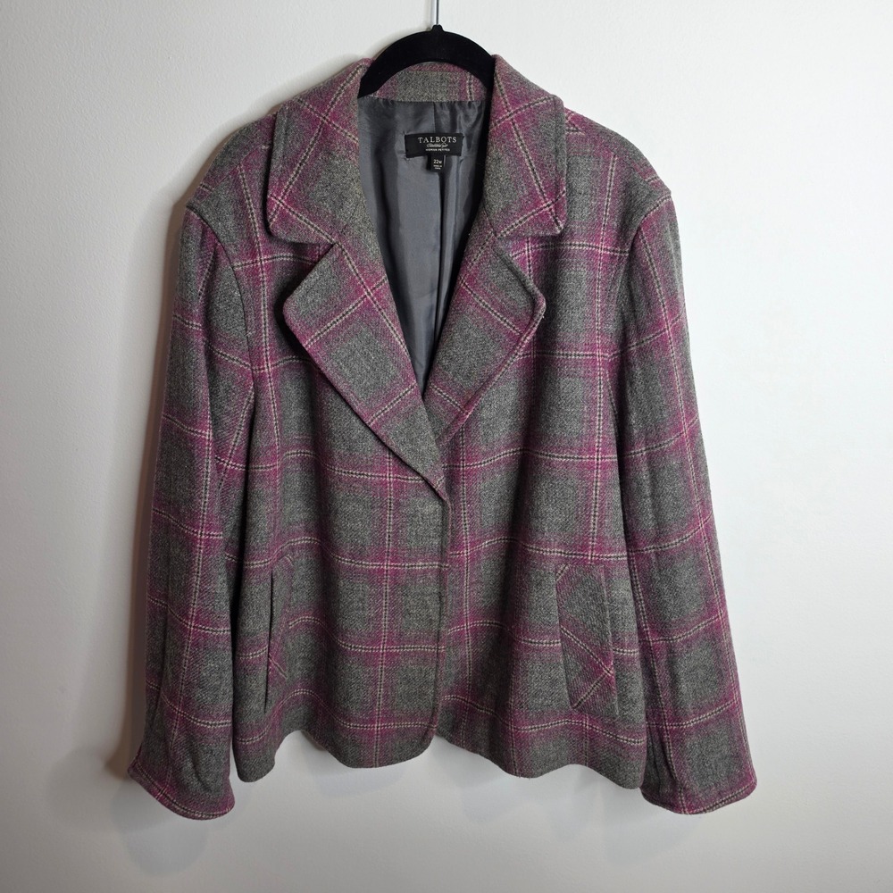 Talbots Plaid Wool Blend Blazer Jacket Women 22W